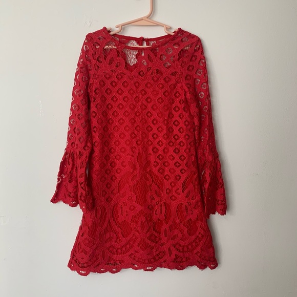 Girls Red Lace Dress - Picture 1 of 9